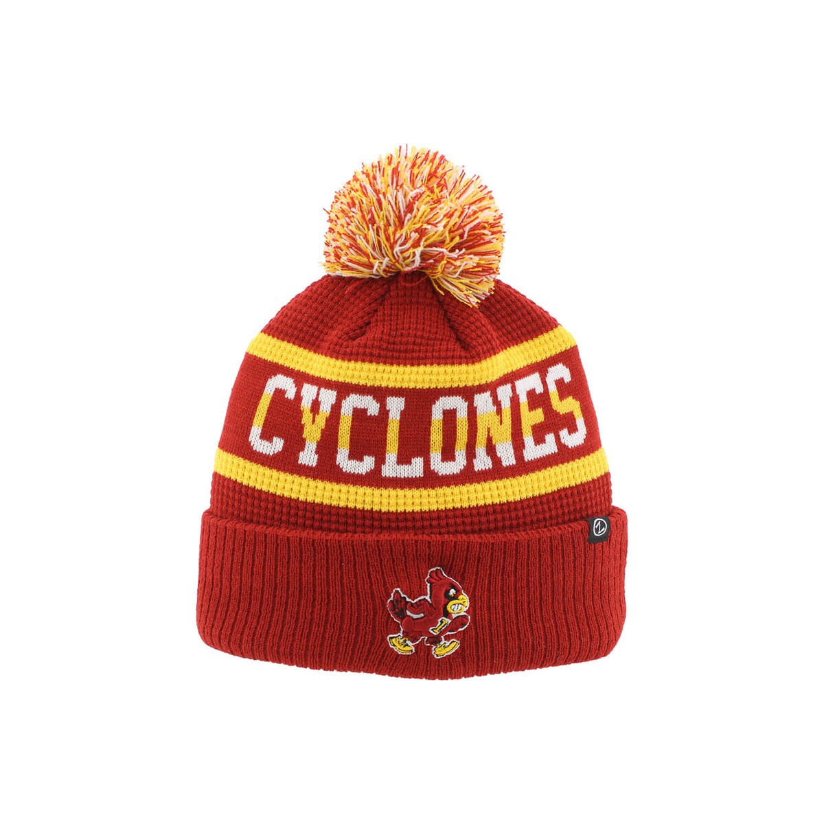 Zephyr Walking Cy Cardinal and Gold Pom Beanie front